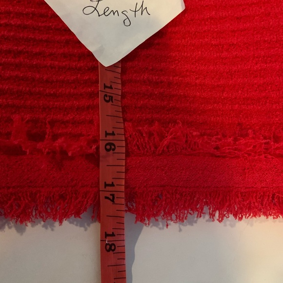 J. Crew Red Faux Wrap Stretch Sweater Gold Buttons Skirt Frayed Hem XL - Picture 9 of 11